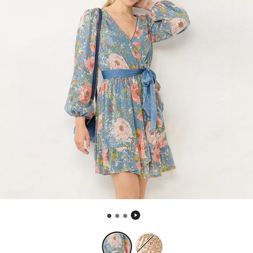 LC Lauren Conrad Blue Sequin Floral Long Sleeve Dress